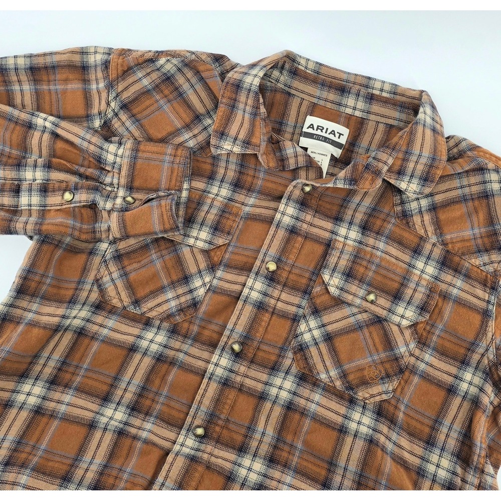 Ariat Western Retro Fit Plaid Snap Shirt Mens Size Large Brown Haiden 10052319